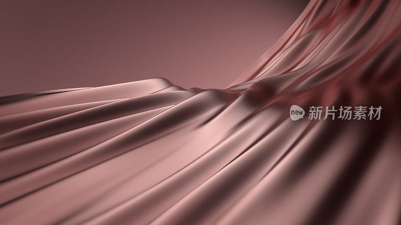 催眠技术抽象概念:玫瑰金缎面金属在温柔的波浪中移动的数字海洋。未来的可视化技术，时尚的流体织物般的材料。VFX 3D图形渲染